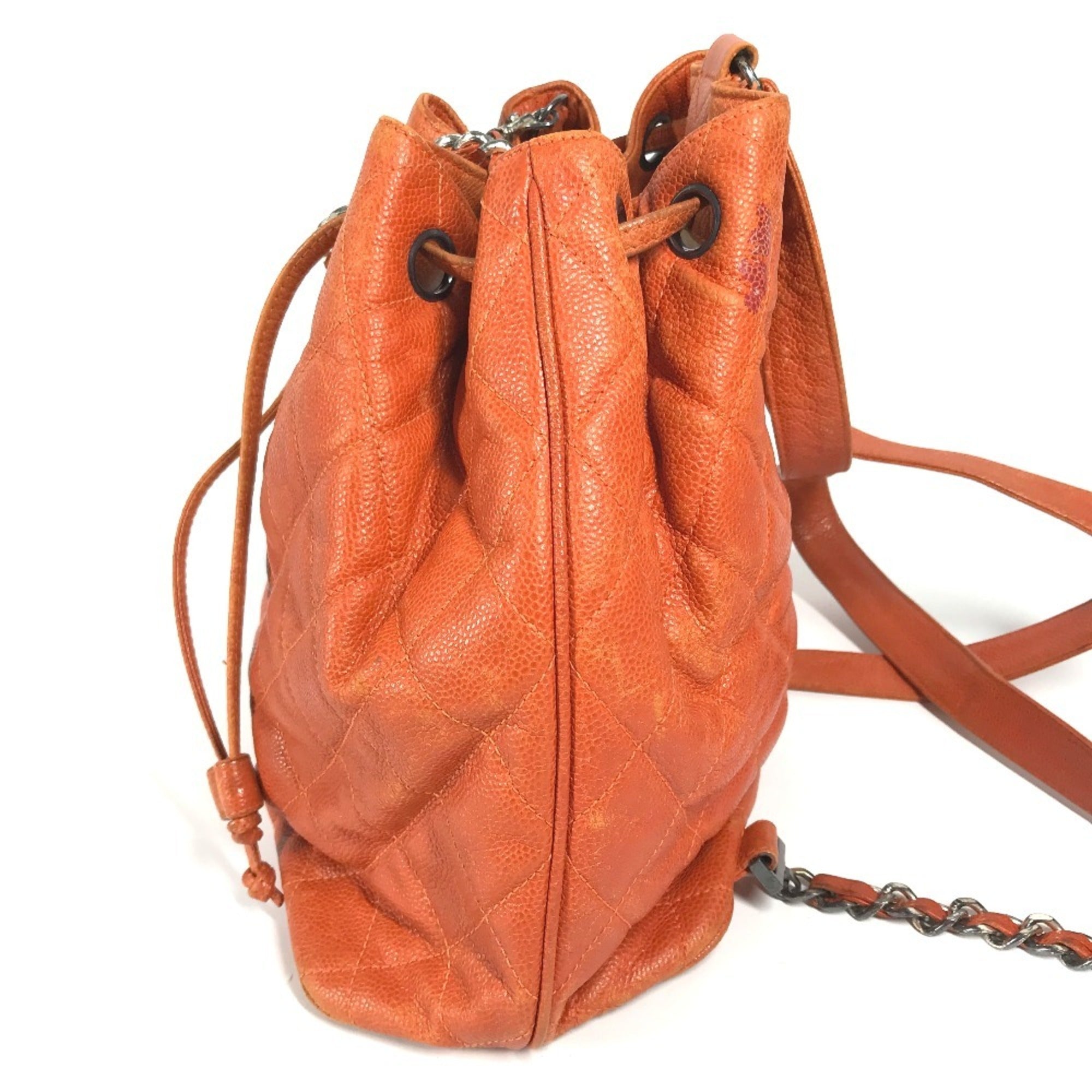 Chanel Orange Caviar Leather Backpack Shoulder Bag