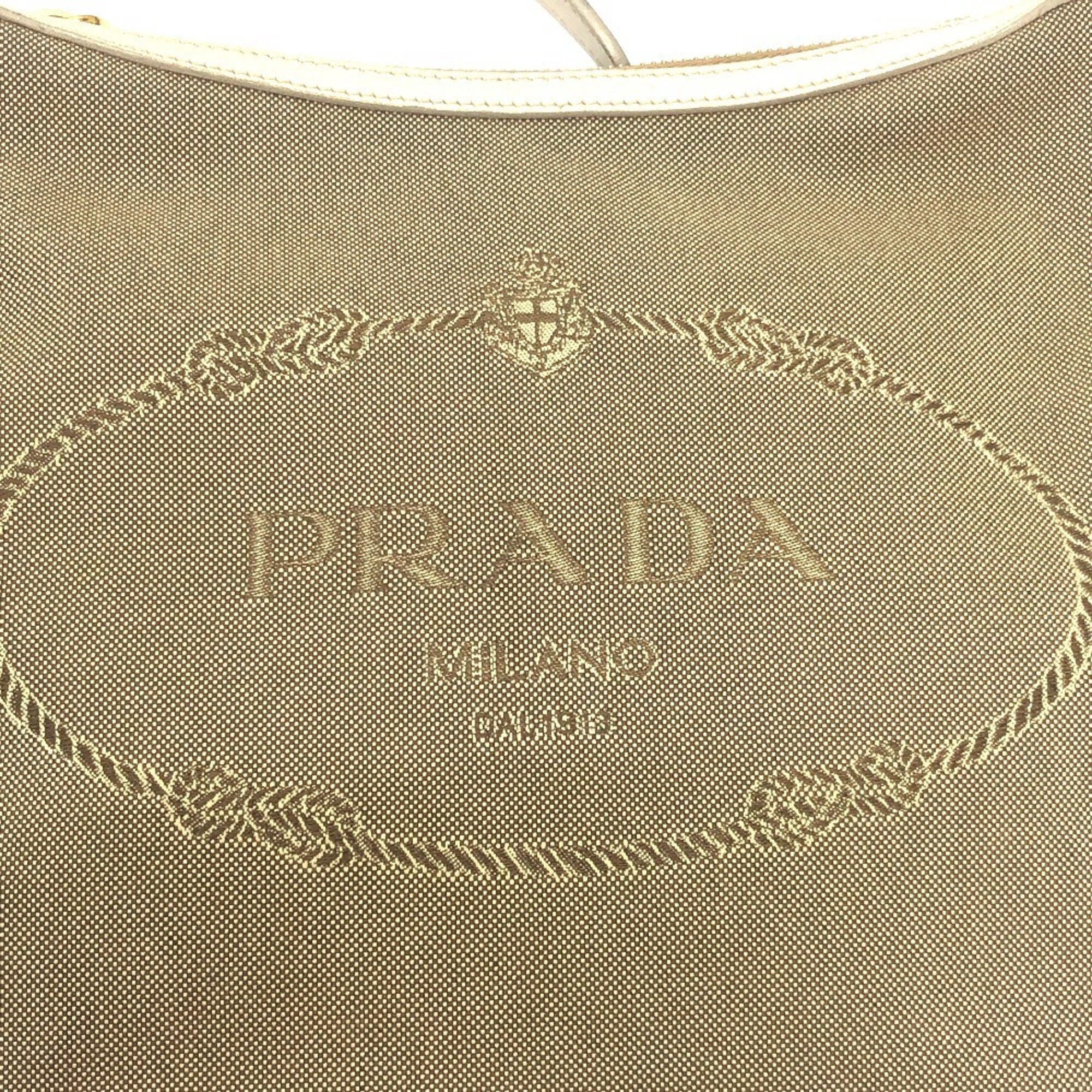 Prada Beige Canvas Leather Shoulder Bag