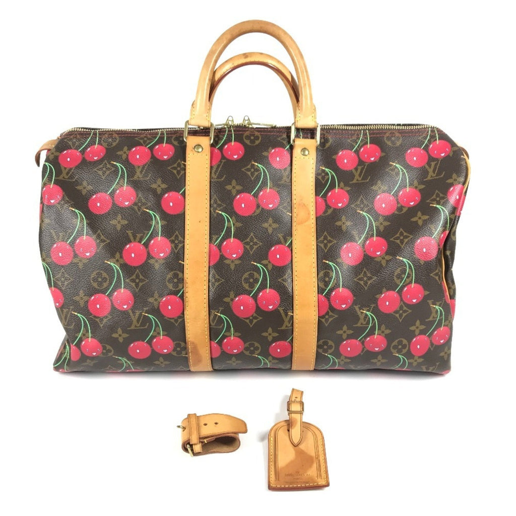 Louis Vuitton Brown Red Color Monogram Cherry Blossom Canvas Boston Bag