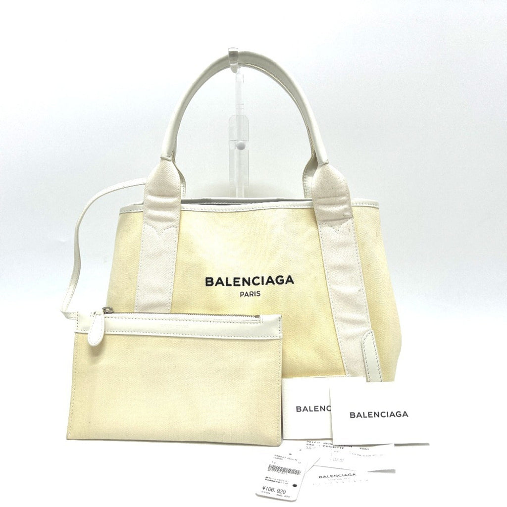Balenciaga White Canvas Leather Handbag Tote