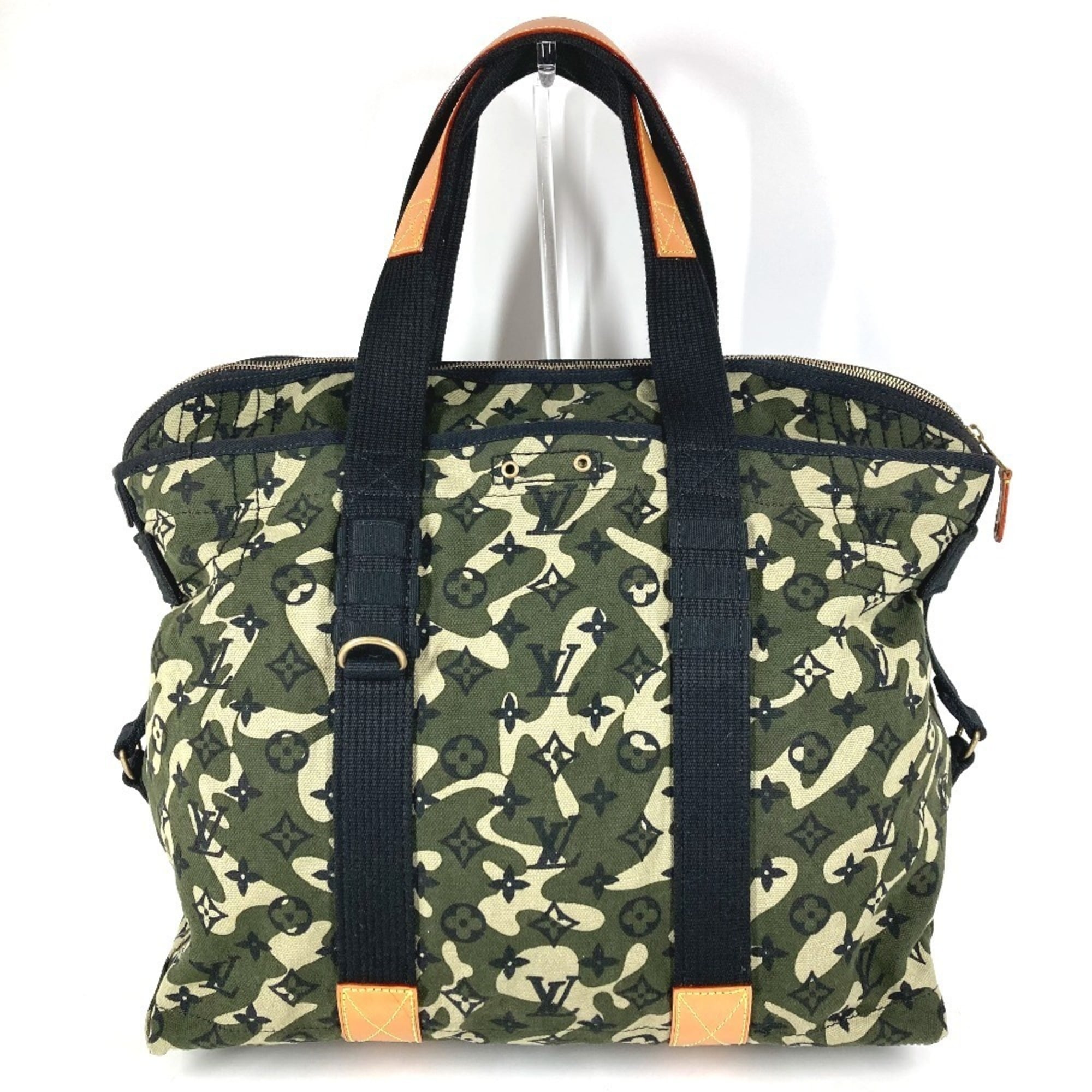 Louis Vuitton Black Green Leather Canvas Boston Bag Shoulder Bag Tote Bag
