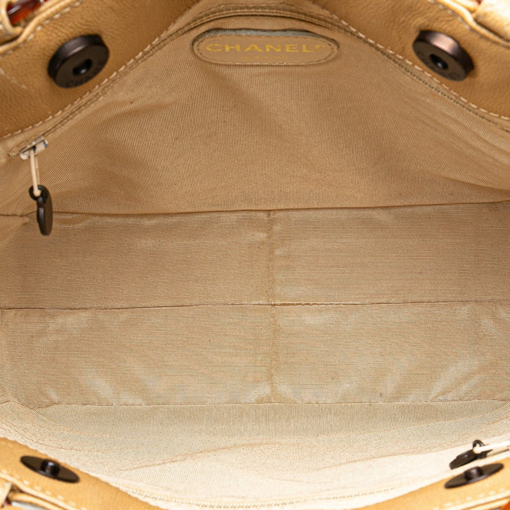 Chanel Beige Grained Calfskin Plastic Shoulder Bag Tote Bag