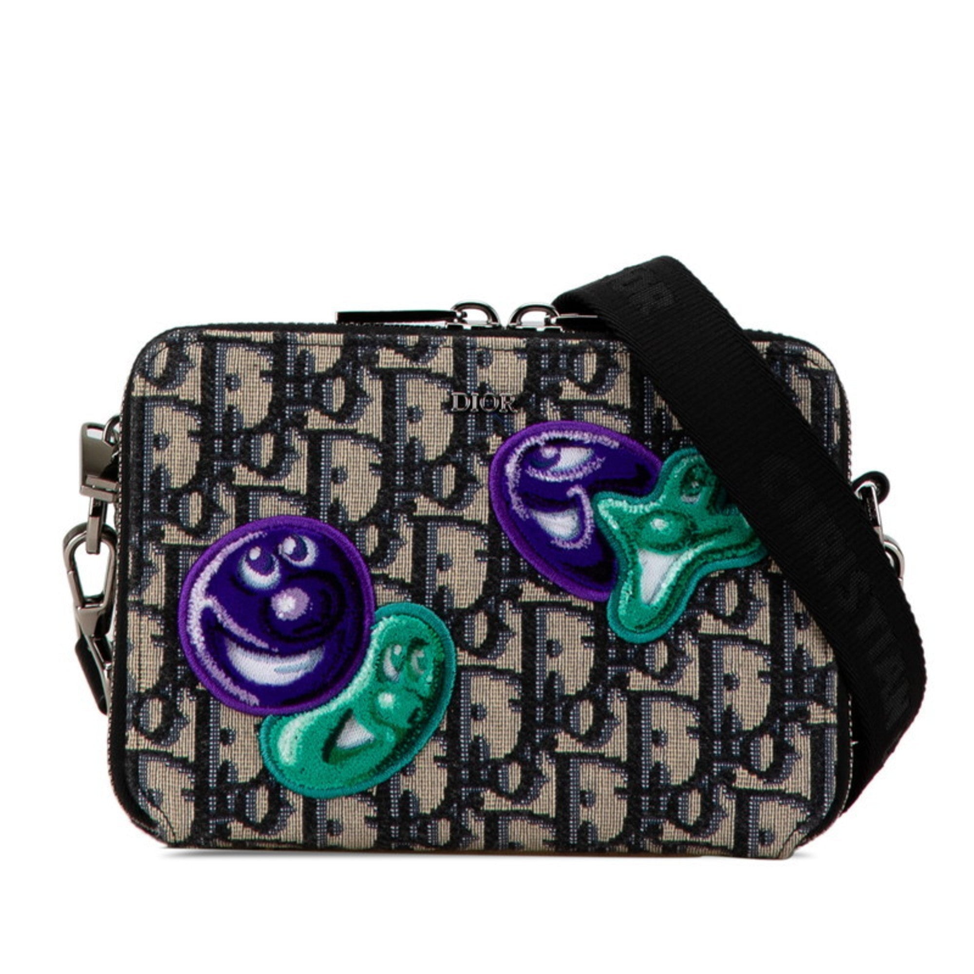 Christian Dior Beige Navy Jacquard Shoulder Bag (Pre-Owned)