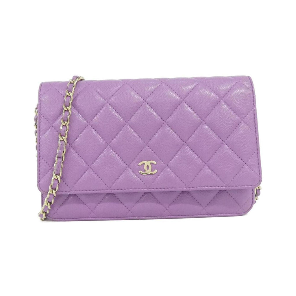 Chanel Purple Grained Calfskin Chain/Shoulder Wallet