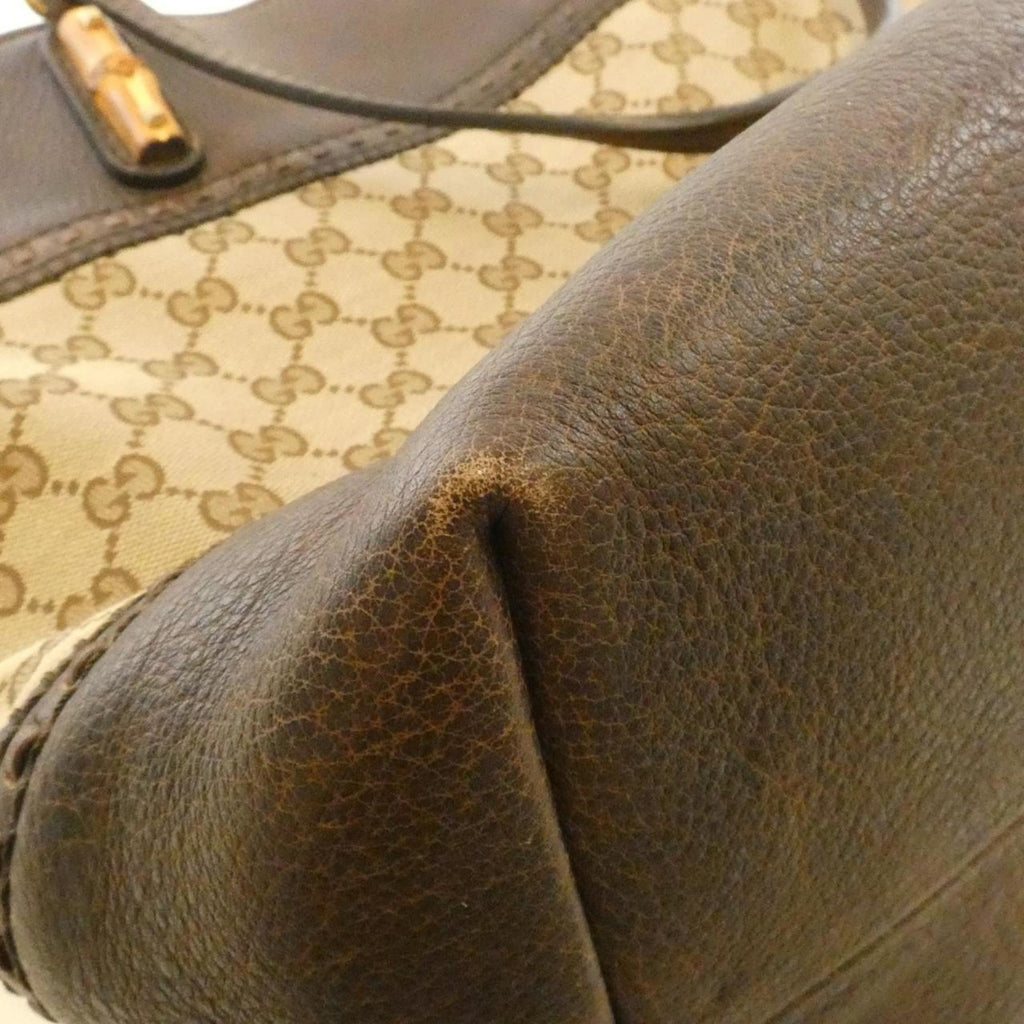 Gucci Gg Canvas Brown Gg Canvas Leather Handbag (Pre-Owned)