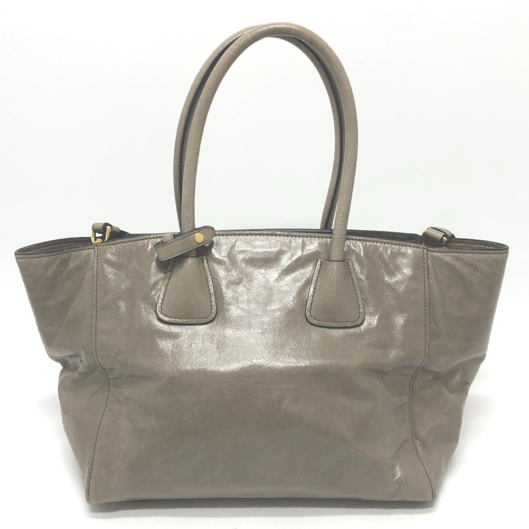 Prada Brown Leather Handbag Shoulder Bag Tote Bag