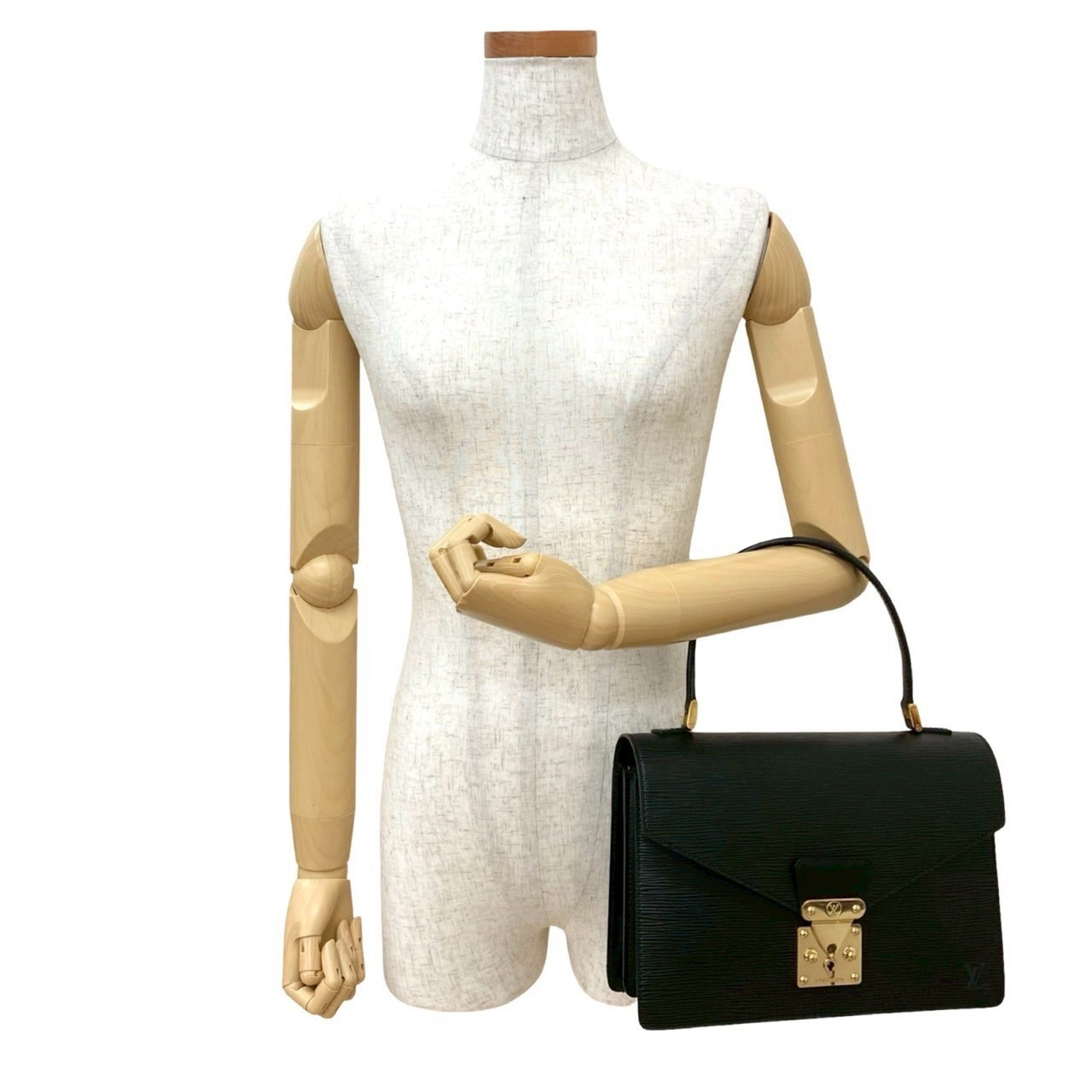 Louis Vuitton Black Leather Handbag Tote Bag
