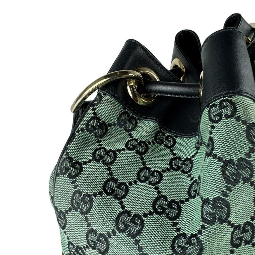 Gucci Black Green Gg Canvas Leather Shoulder Bag (Pre-Owned)