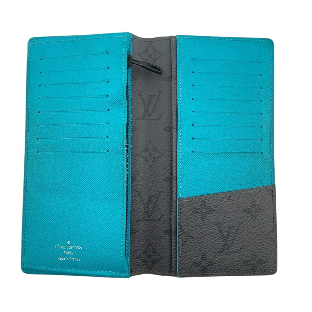 Louis Vuitton Monogram Eclipse Black Turquoise Leather Long Wallet