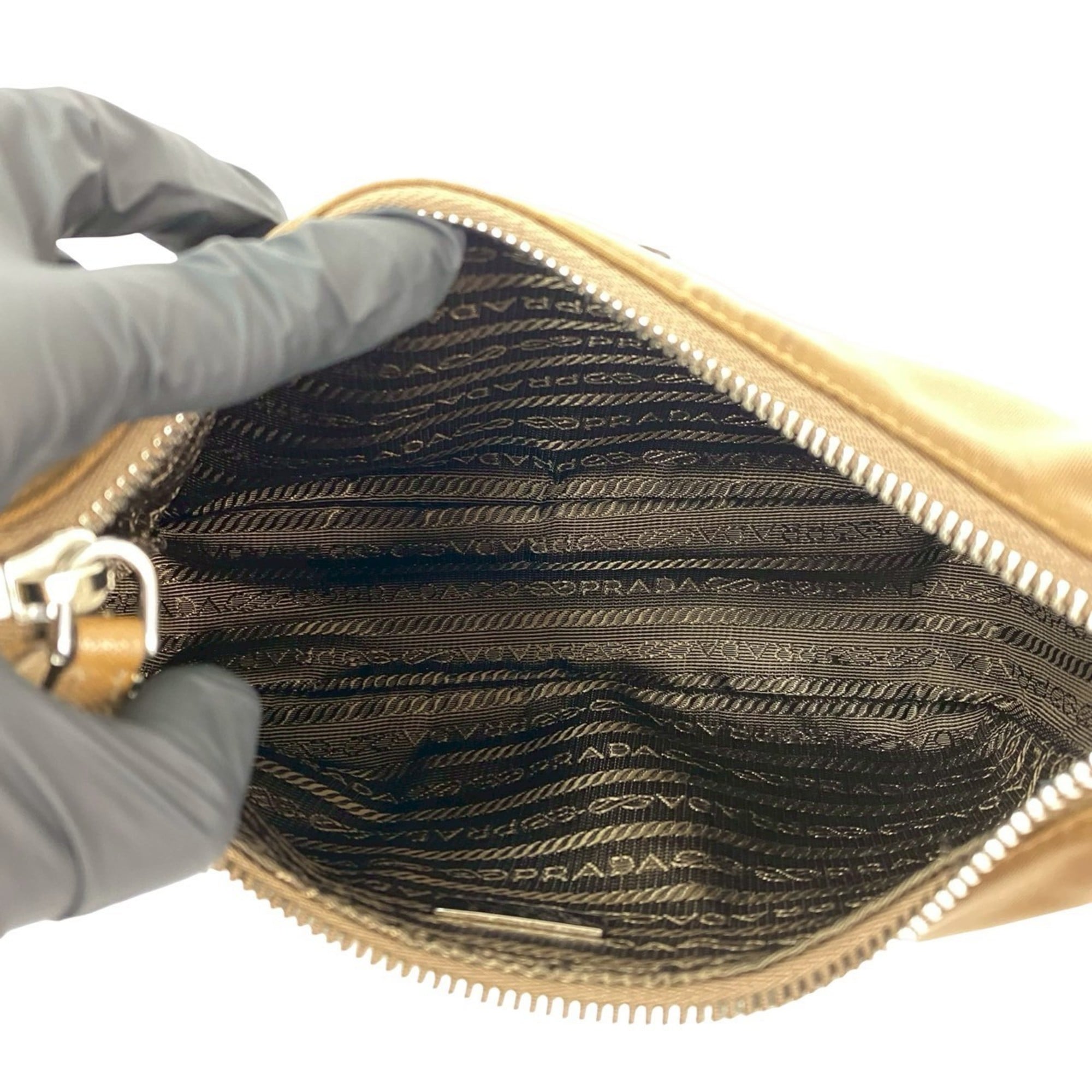 Prada Brown Nylon Leather Pochette Pouch Shoulder Bag
