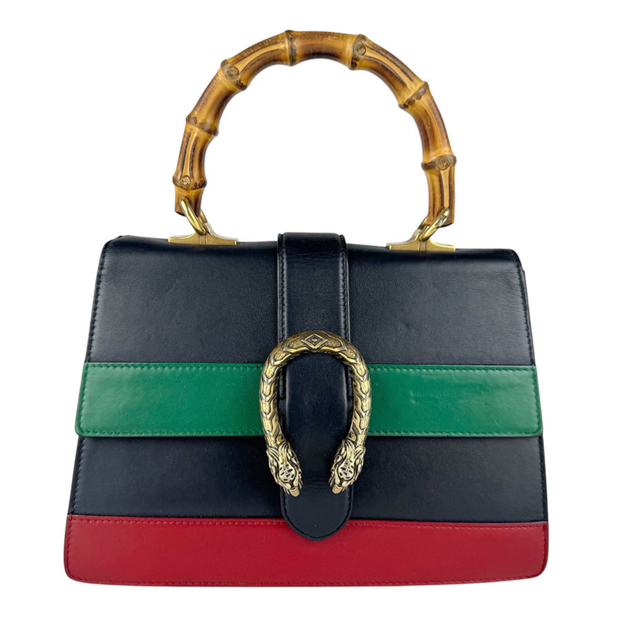 Gucci Green Navy Red Color Leather Handbag Shoulder Bag (Pre-Owned)