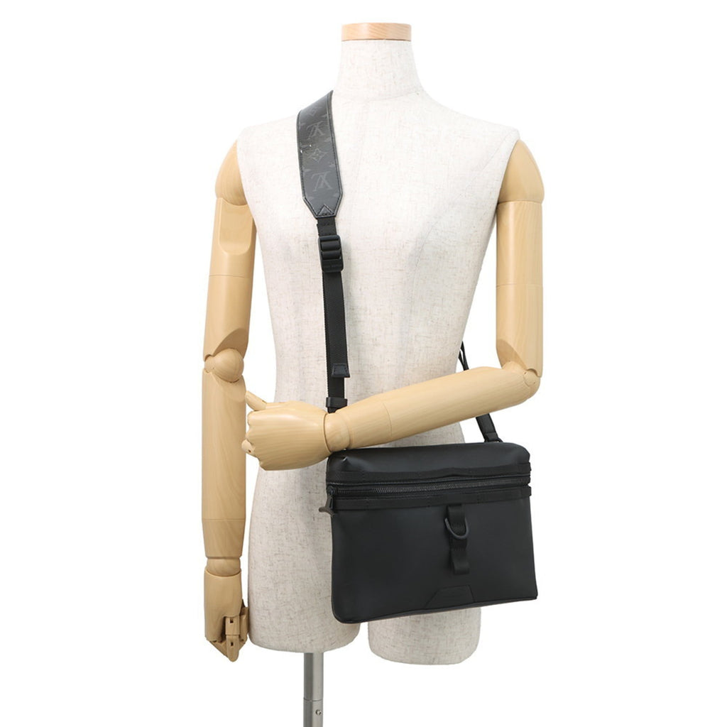 Louis Vuitton Black Noir Leather Messenger Bag Shoulder Bag