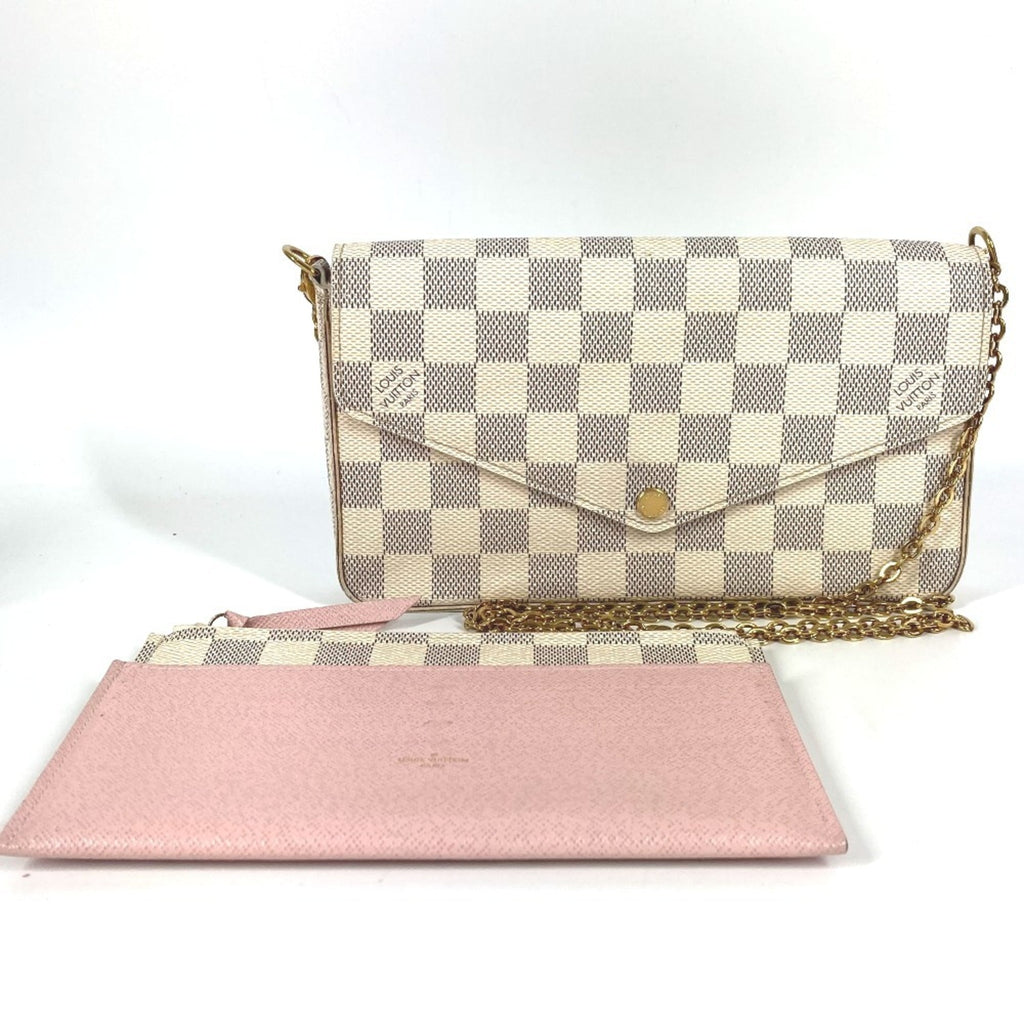 Louis Vuitton Pink Rose Ballerine White Damier Azur Chain/Shoulder Wallet