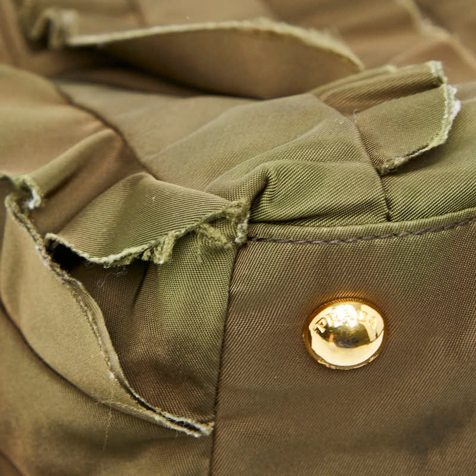 Prada Brown Khaki Nylon Leather Handbag Tote Bag