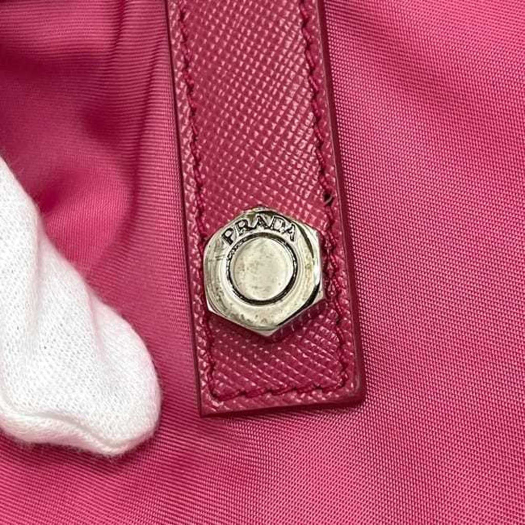 Prada Pink Nylon Saffiano Triangle Leather Tote Bag