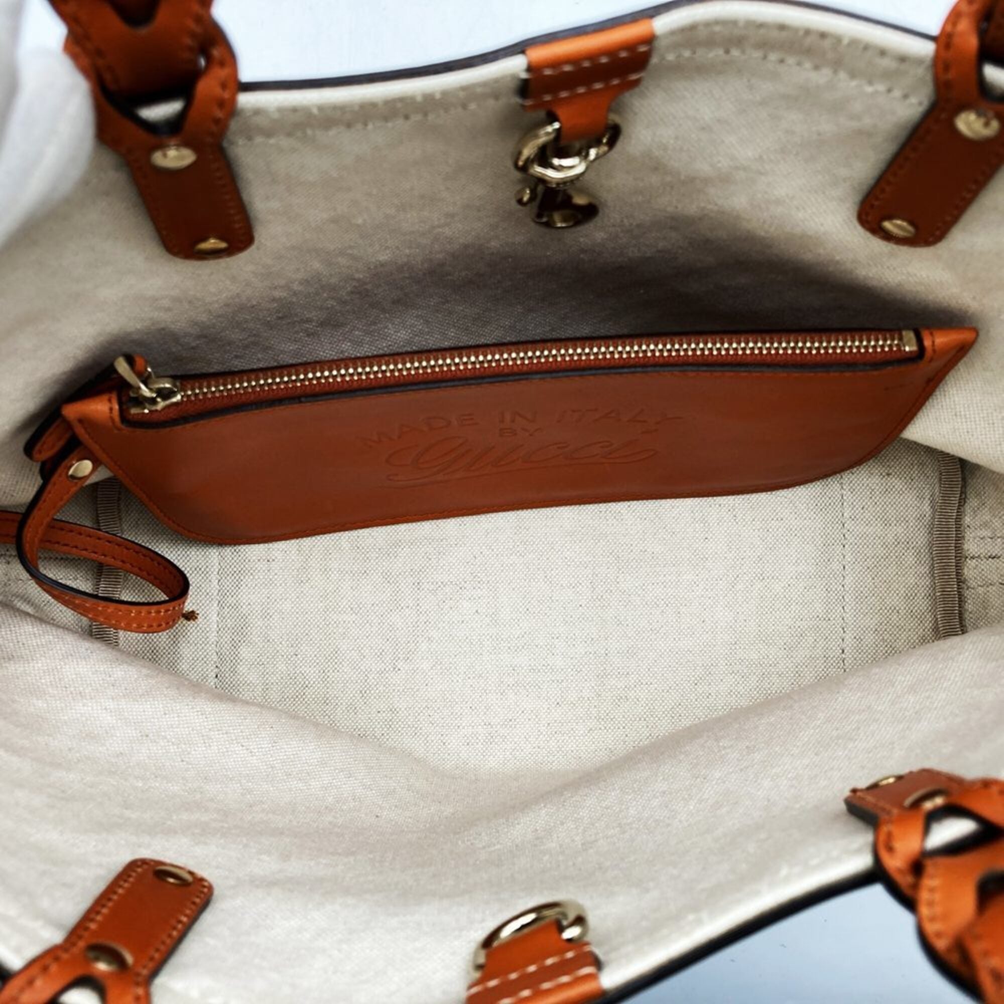 Gucci Brown Canvas Leather Tote Bag (Pre-Owned)