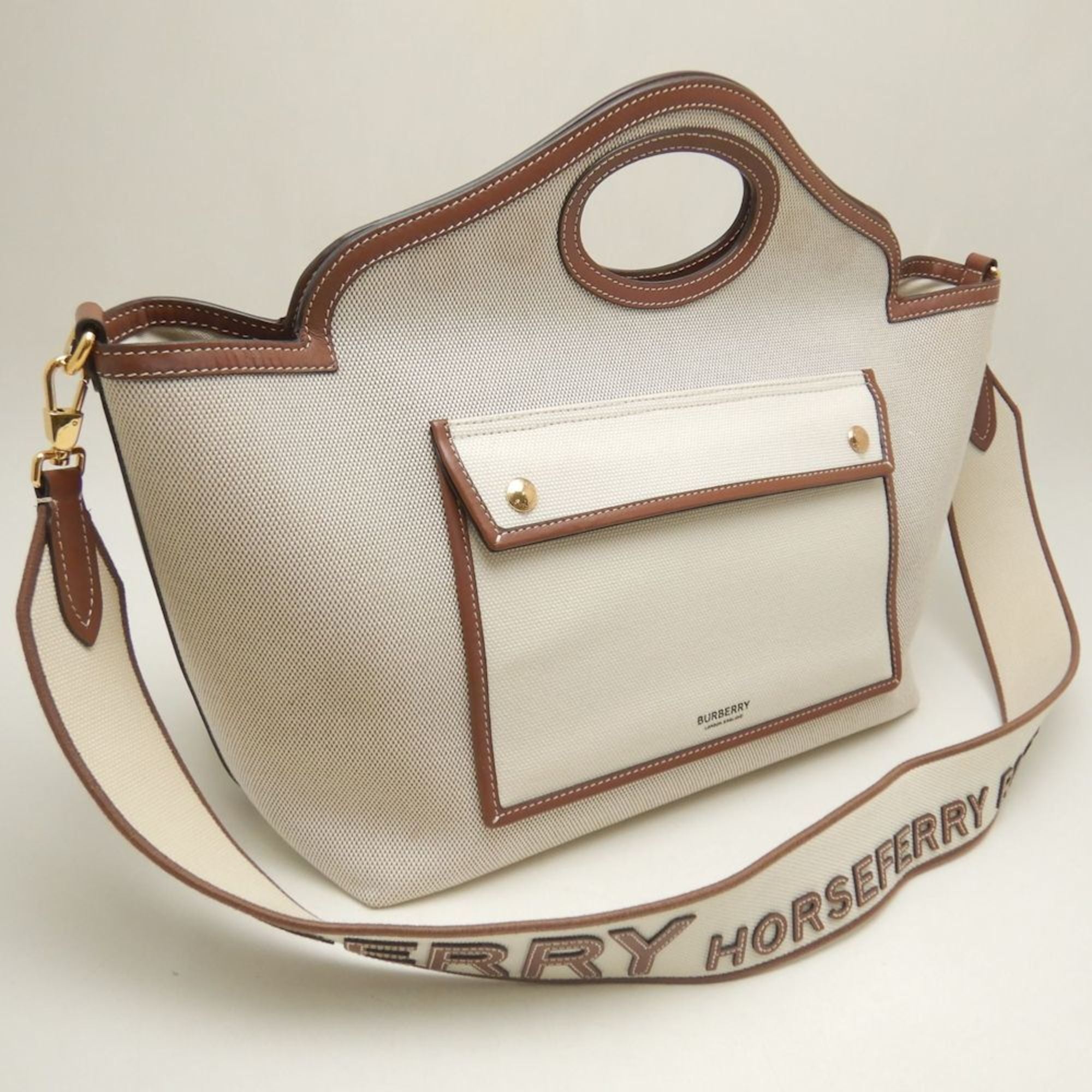 Burberry Gold Canvas Leather Tote Bag
