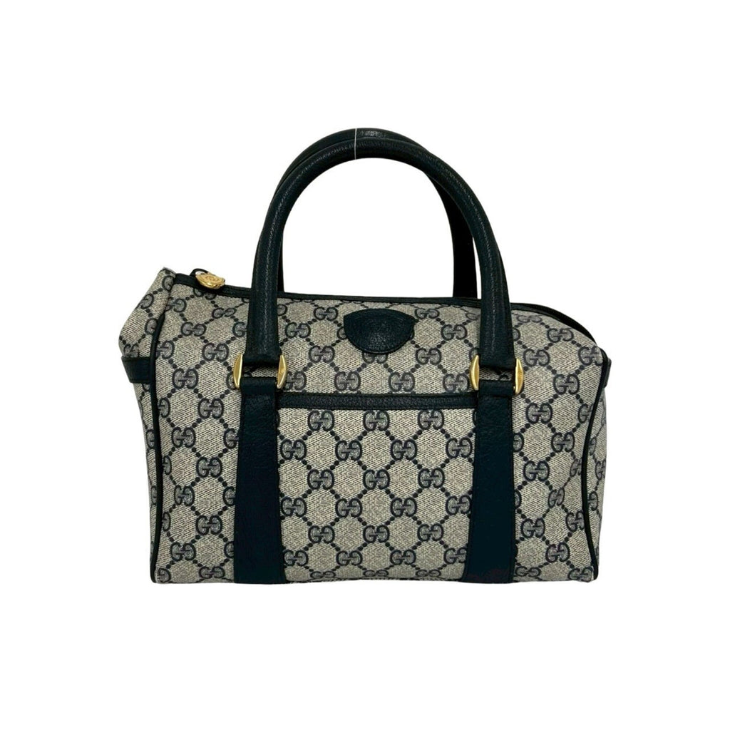 Gucci Navy Pvc Leather Boston Bag Handbag (Pre-Owned)