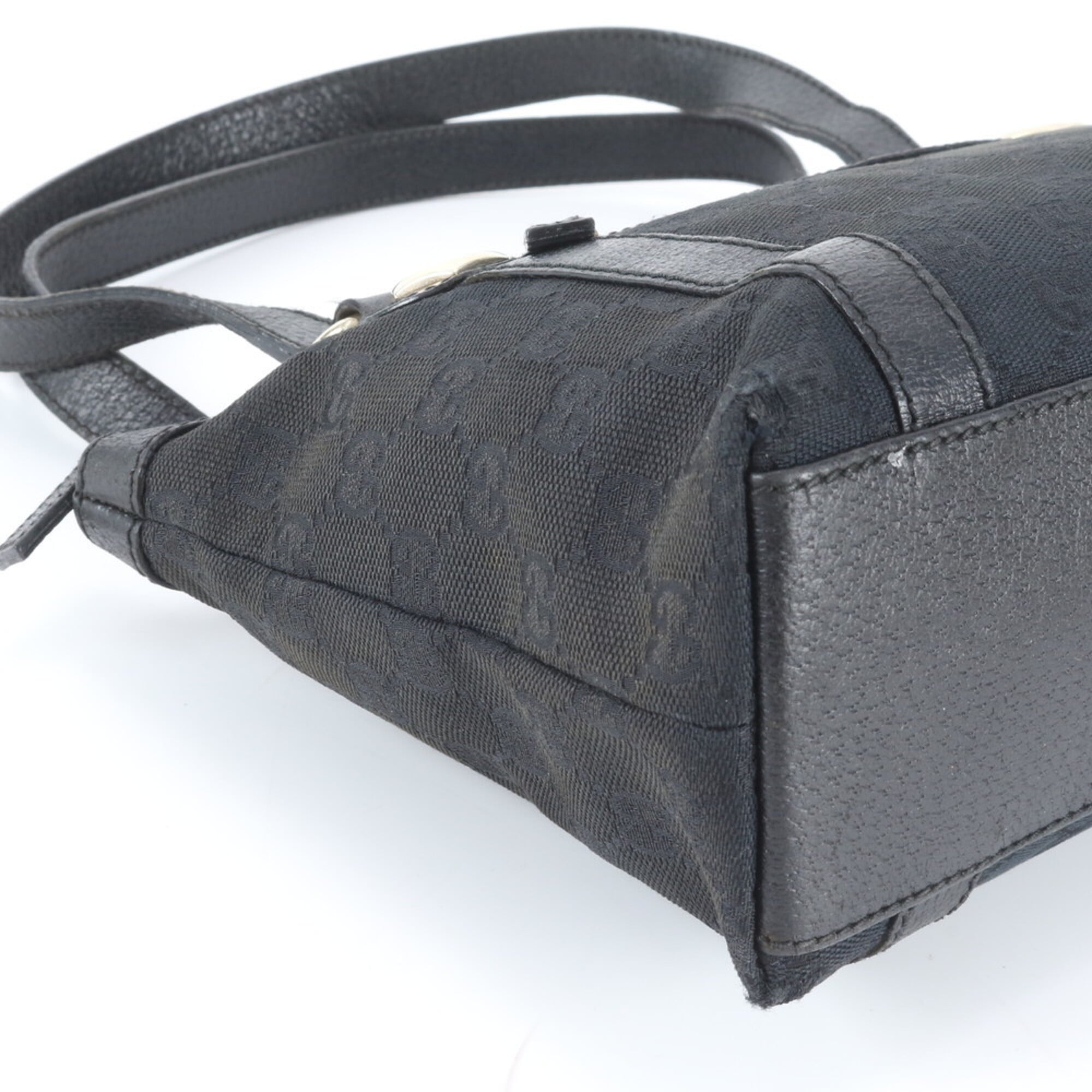 Gucci Black Leather Canvas Handbag Tote Bag (Pre-Owned)
