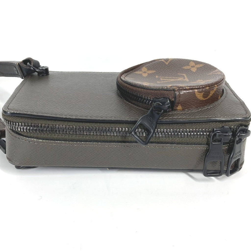 Louis Vuitton Brown Gray Taiga Leather Monogram Pochette Shoulder Bag