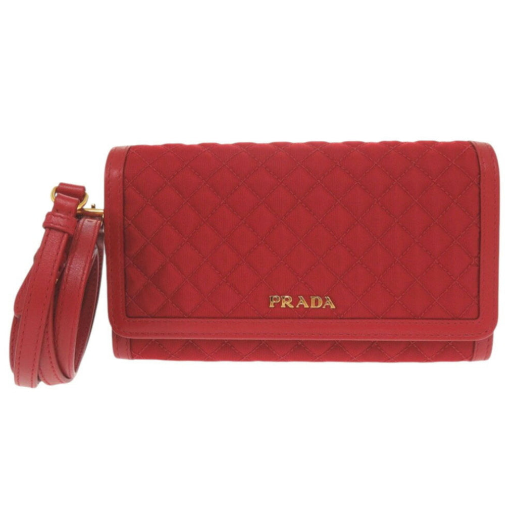 Prada Red Color Nylon Leather Chain/Shoulder Wallet