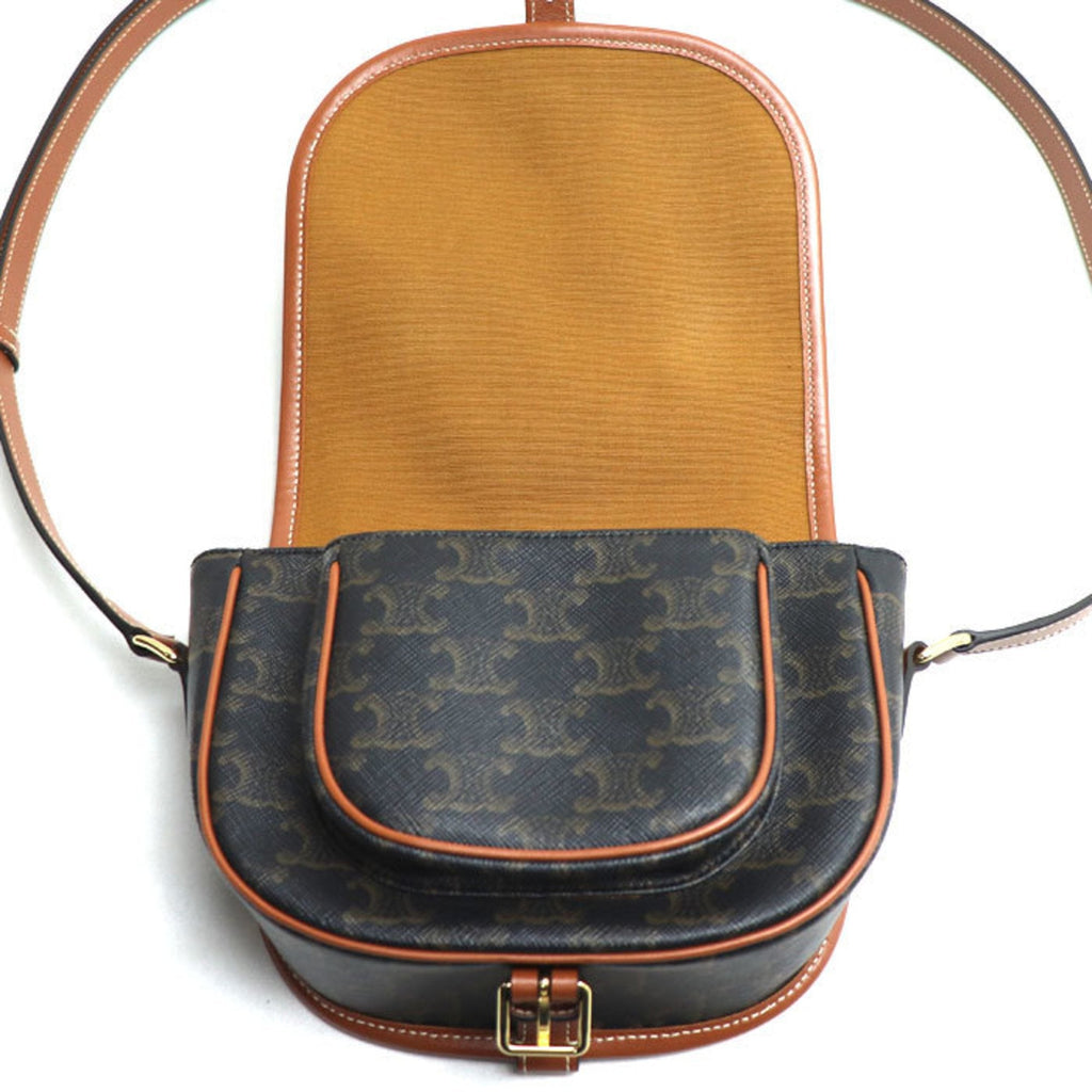 Celine Brown Canvas Leather Shoulder Bag