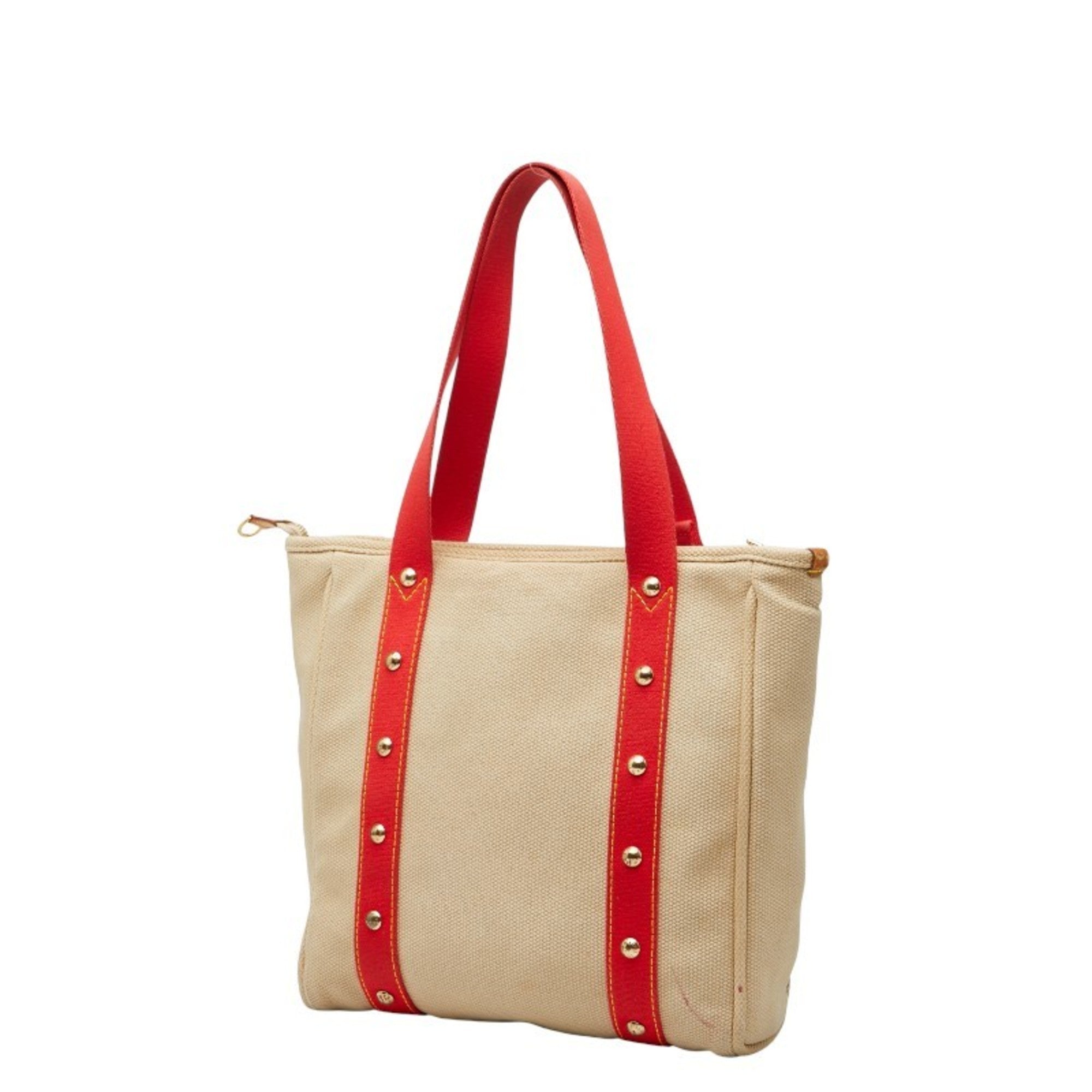 Louis Vuitton Beige Red Color Canvas Tote Bag