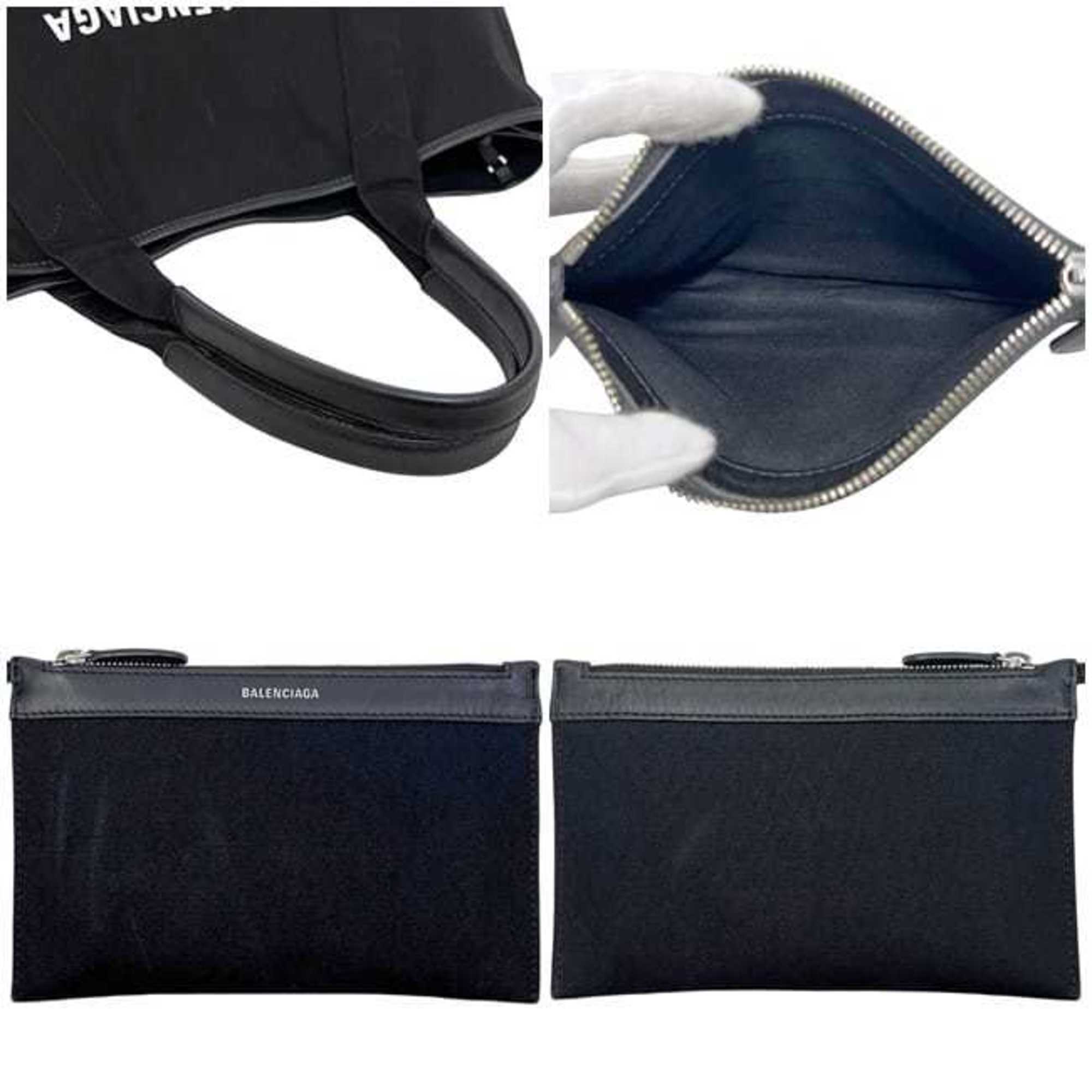 Balenciaga Black Cotton Canvas Leather Tote