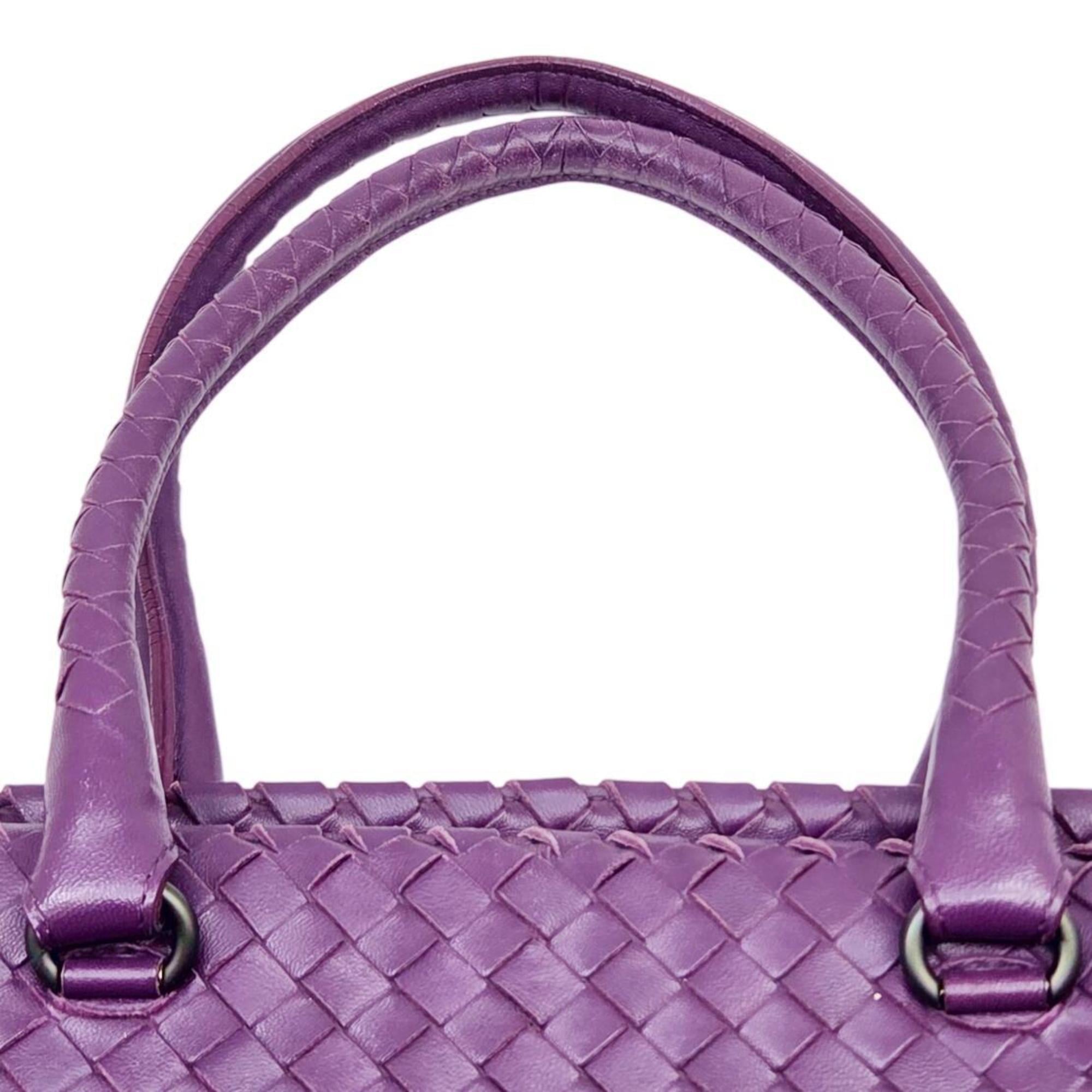 Bottega Veneta Purple Leather Boston Bag Handbag Tote Bag