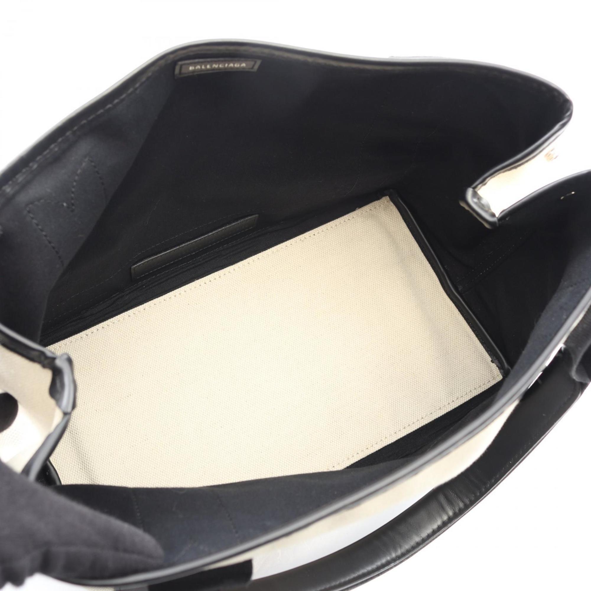 Balenciaga Black Ivory Canvas Leather Handbag Pouch Tote