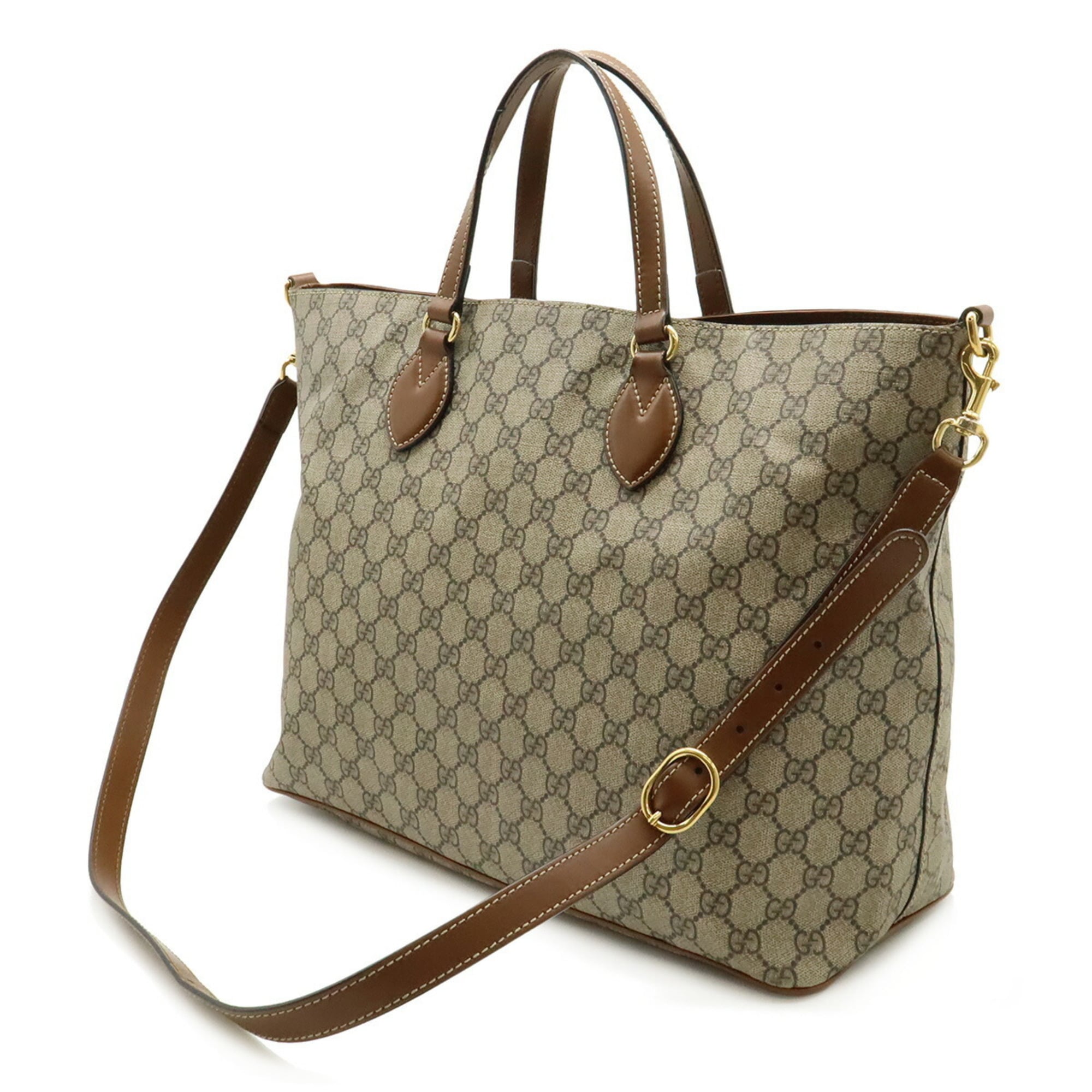 Gucci Beige Brown Brown Gg Supreme Shoulder Bag Tote Bag (Pre-Owned)