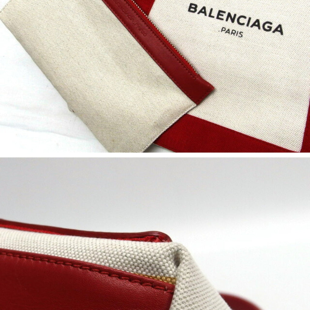 Balenciaga Red Color White Canvas Leather Handbag Tote