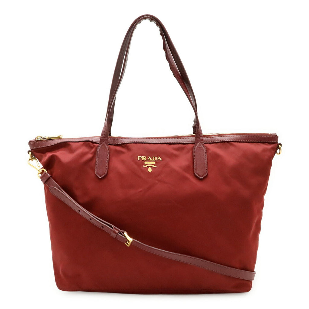 Prada Red Color Wine Nylon Leather Shoulder Bag Tote Bag