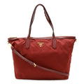 Prada Red Color Wine Nylon Leather Shoulder Bag Tote Bag