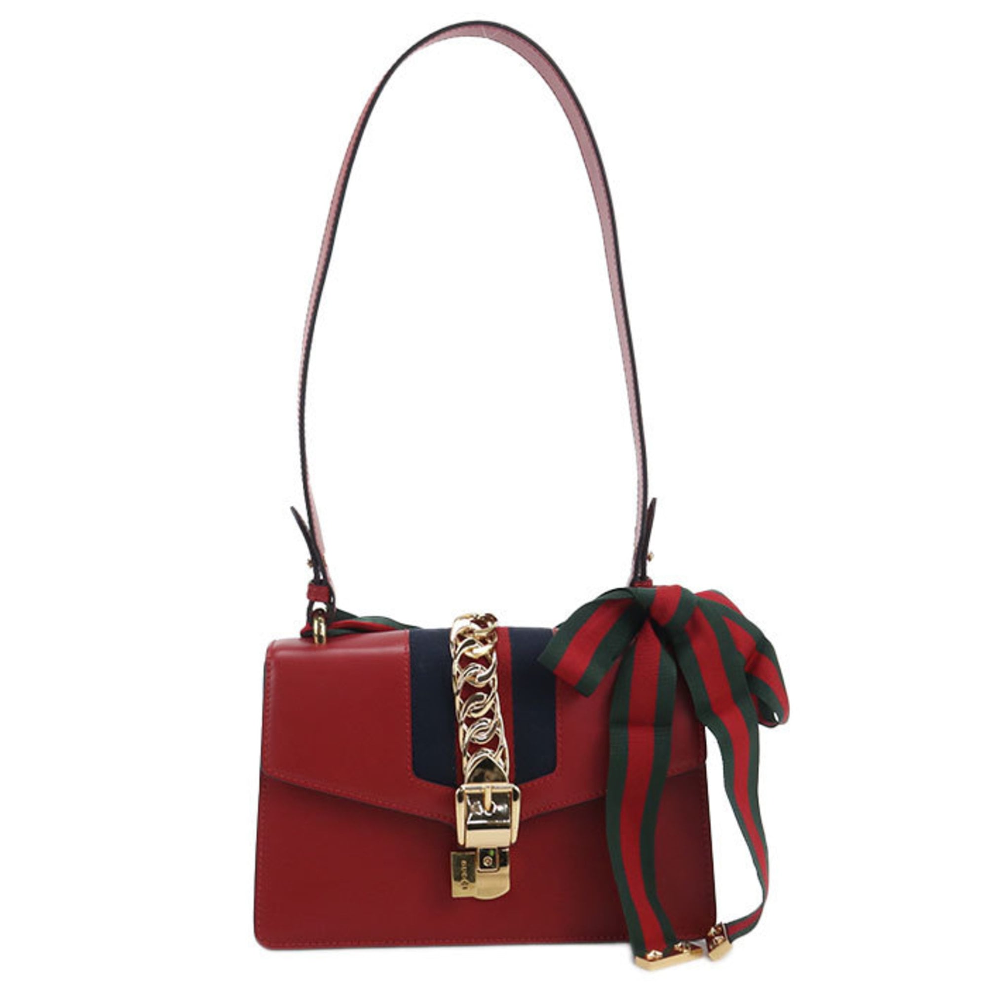 Gucci Red Color Leather Shoulder Bag (Pre-Owned)