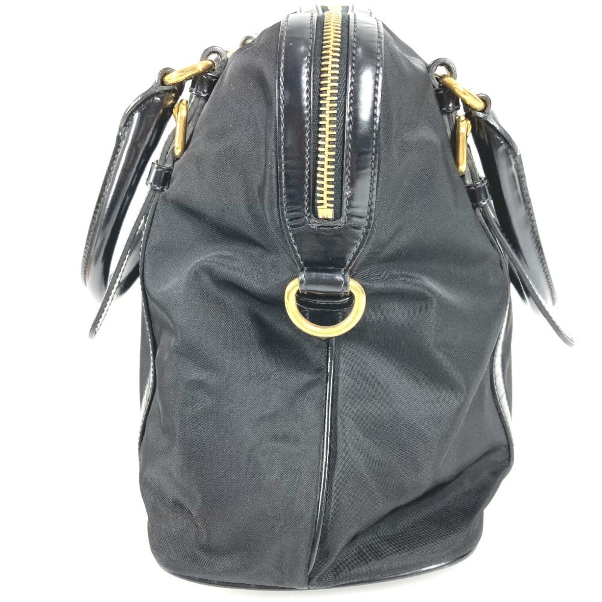Prada Black Leather Nylon Handbag Shoulder Bag Tote Bag