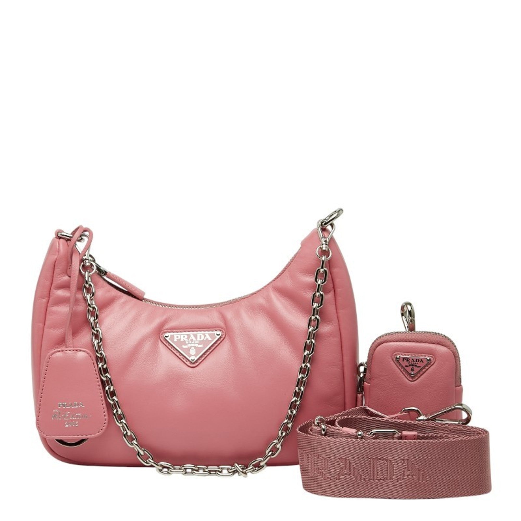Prada Pink Leather Handbag Pouch Shoulder Bag