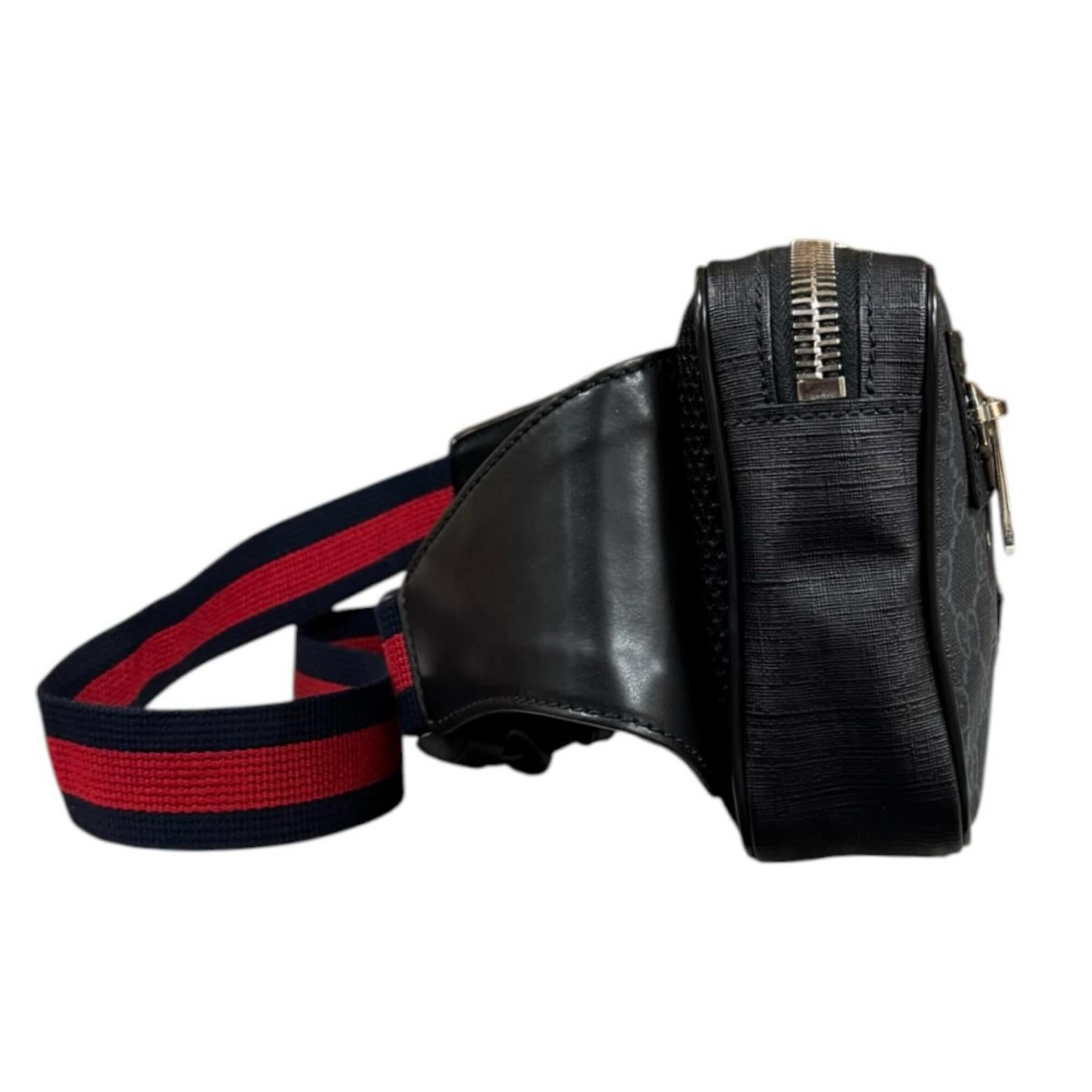 Gucci Sherry Line Black Gray Gg Supreme Leather Fanny Pack Sling Bag (Pre-Owned)
