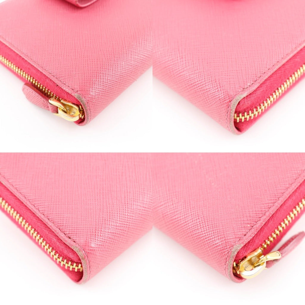 Prada Peonia Pink Saffiano Triangle Long Wallet (Bi-Fold)