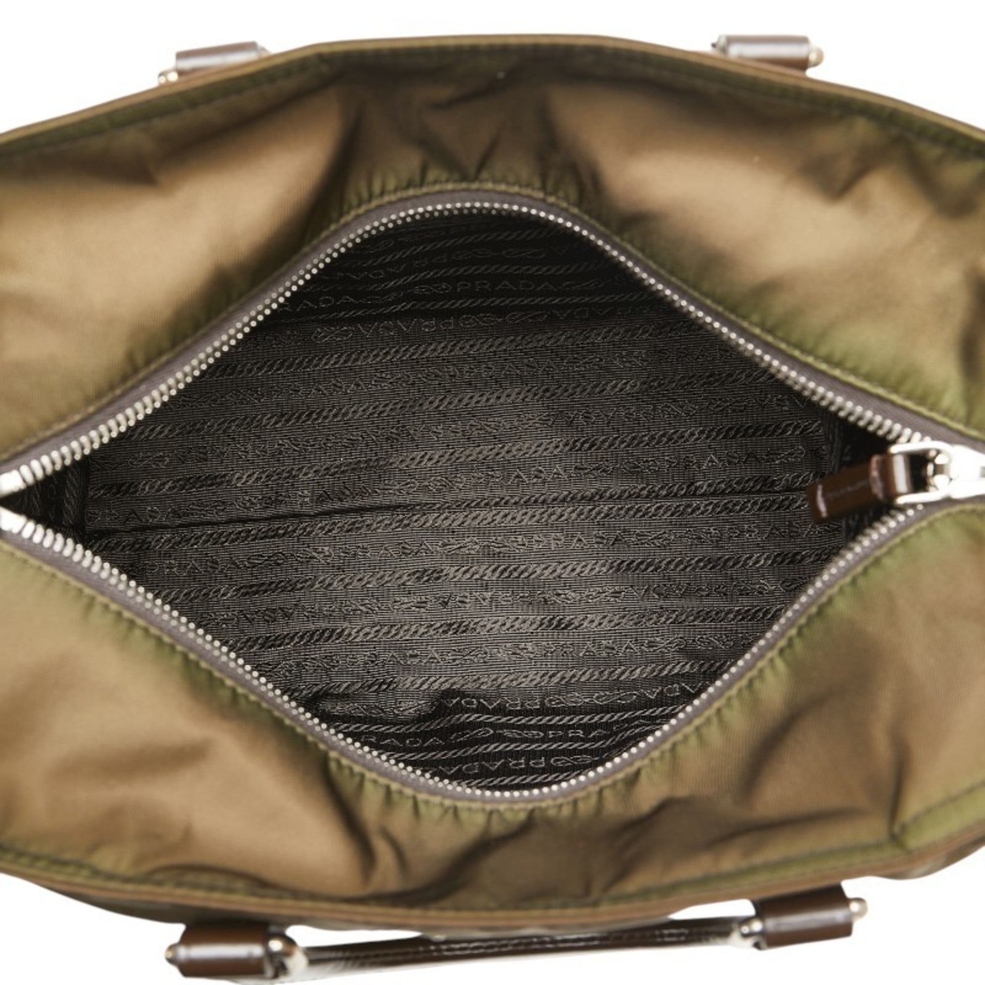 Prada Brown Khaki Nylon Leather Handbag Shoulder Bag