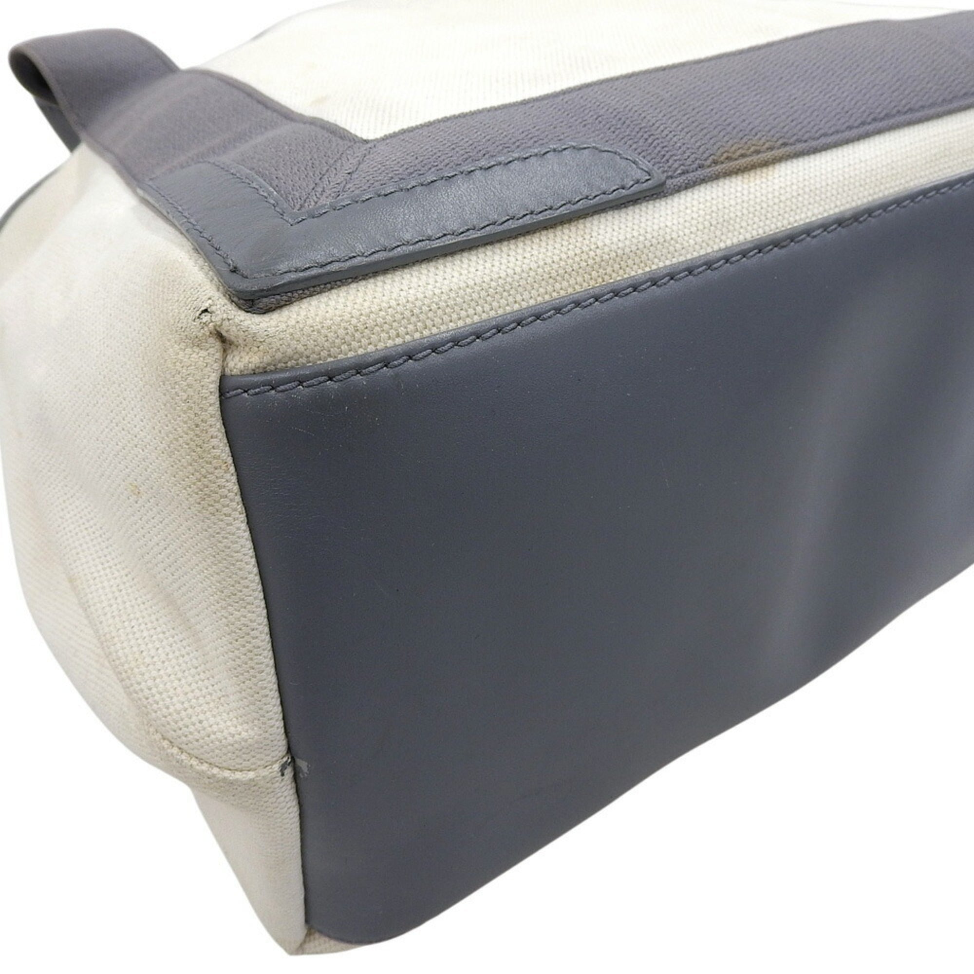 Balenciaga Gray White Canvas Leather Pouch Tote