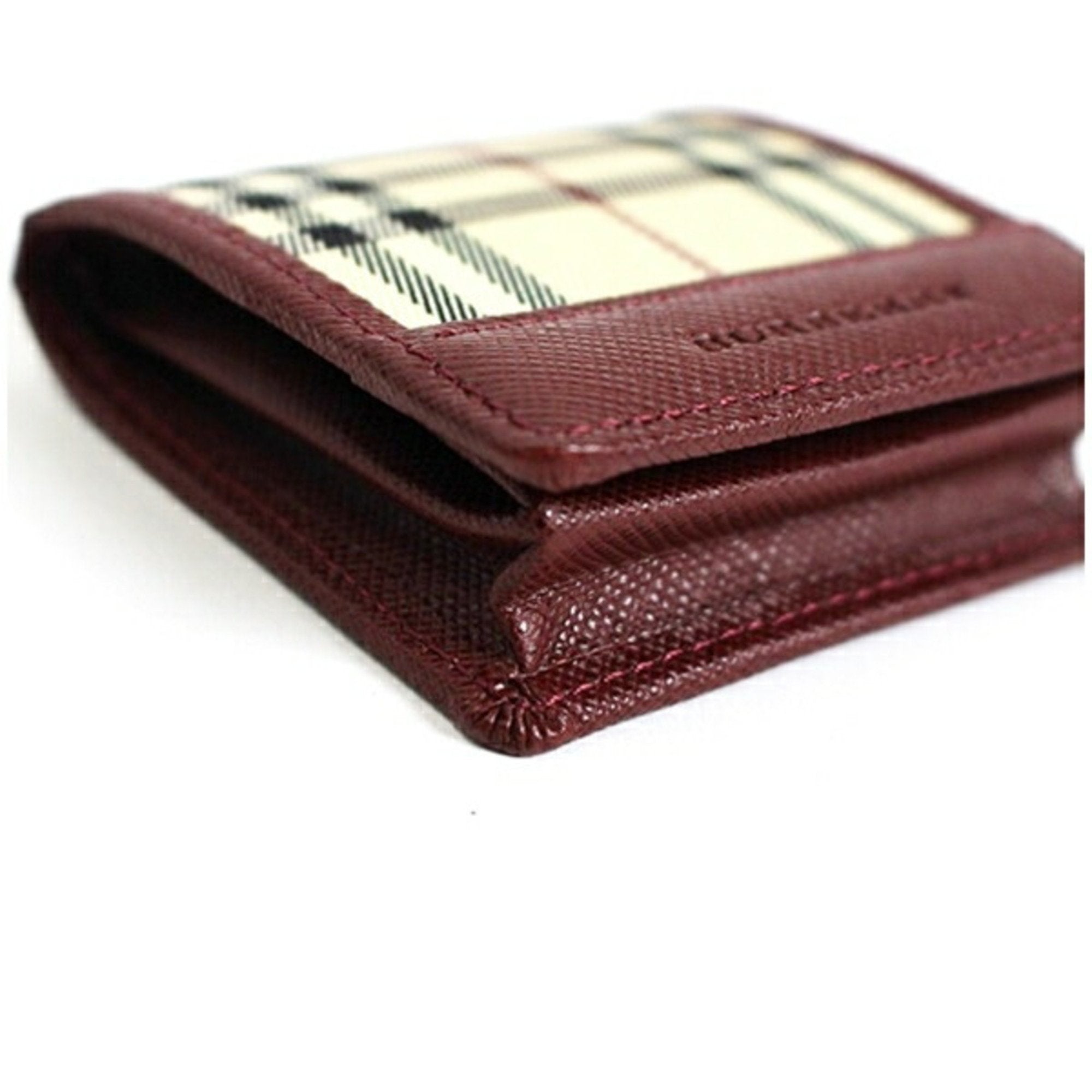 Burberry Beige Black Wine Canvas Leather Coin Purse/Coin Case