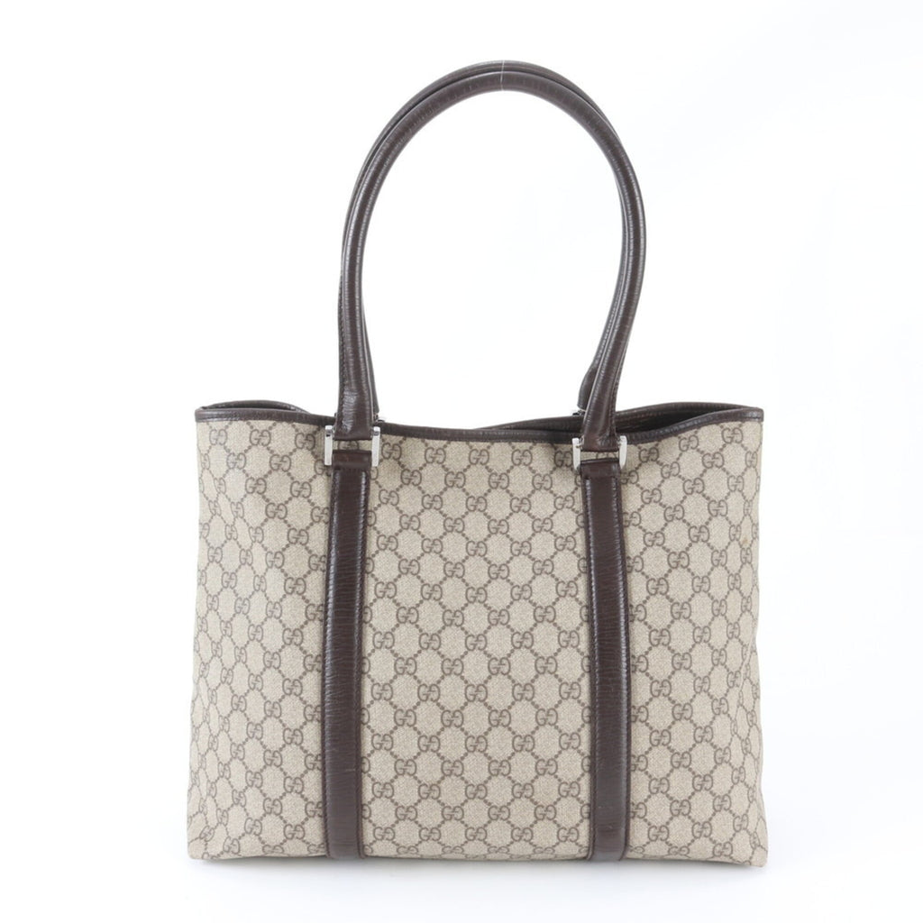Gucci Beige Brown Leather Coated Canvas Handbag Shoulder Bag Tote Bag (Pre-Owned)