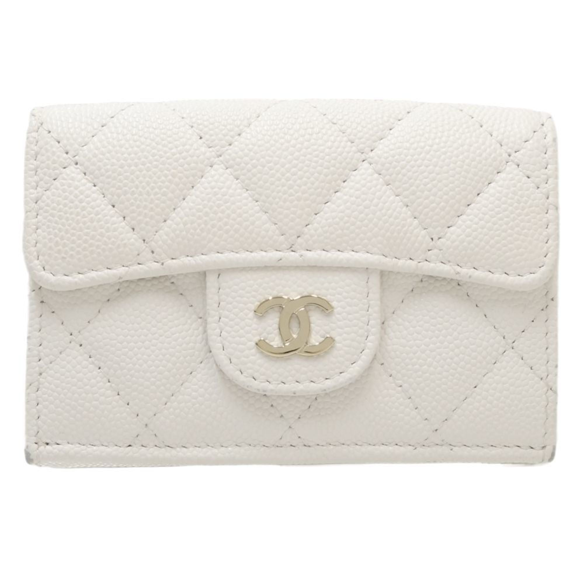 Chanel White Grained Calfskin Wallet (Tri-Fold)