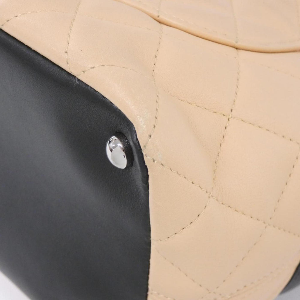 Chanel Beige Black Leather Handbag