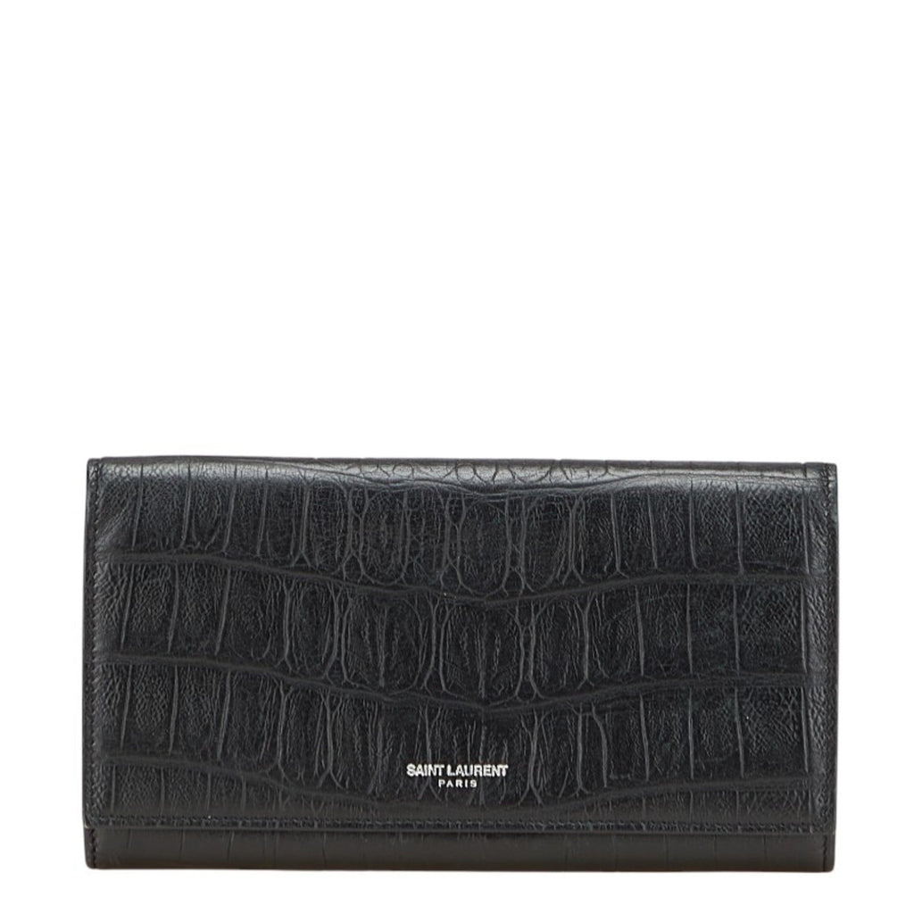 Saint Laurent Black Leather Long Wallet (Bi-Fold) (Pre-Owned)