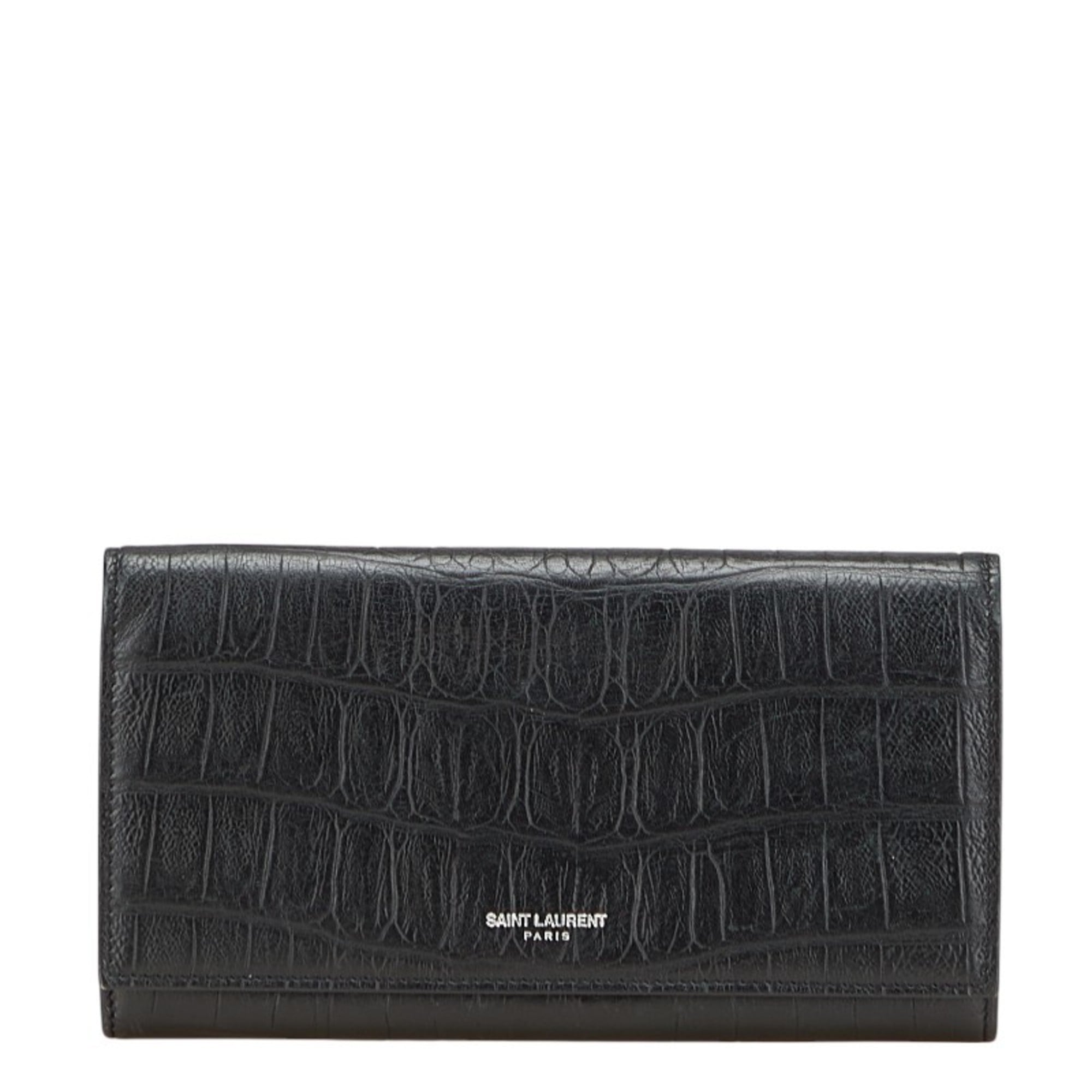 Saint Laurent Black Leather Long Wallet (Bi-Fold) (Pre-Owned)