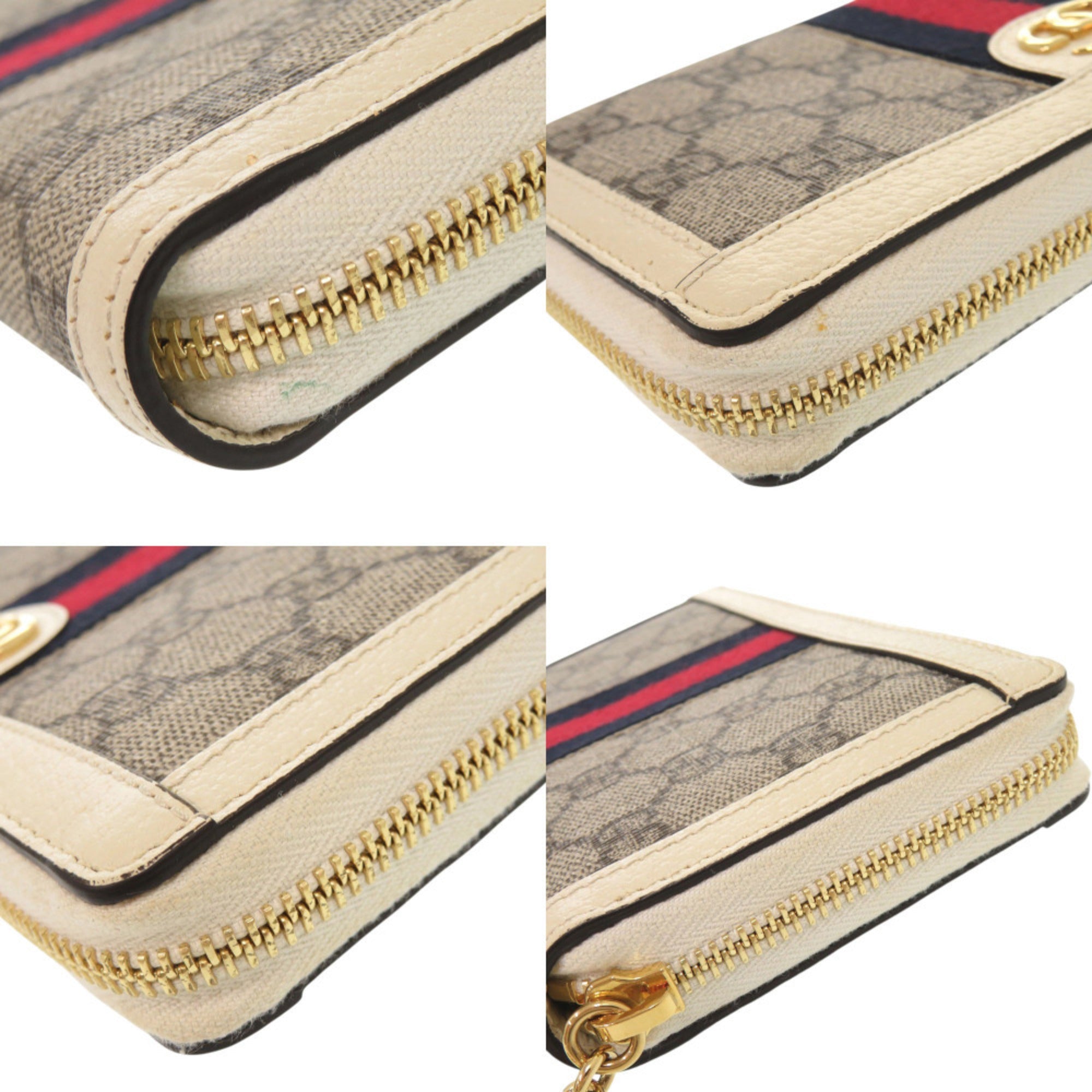 Gucci Gg Supreme Beige White Gg Supreme Leather Long Wallet (Bi-Fold) (Pre-Owned)