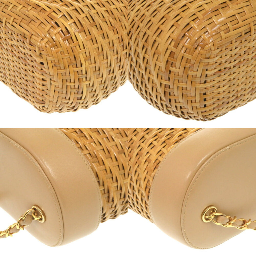 Chanel Beige Straw Leather Shoulder Bag