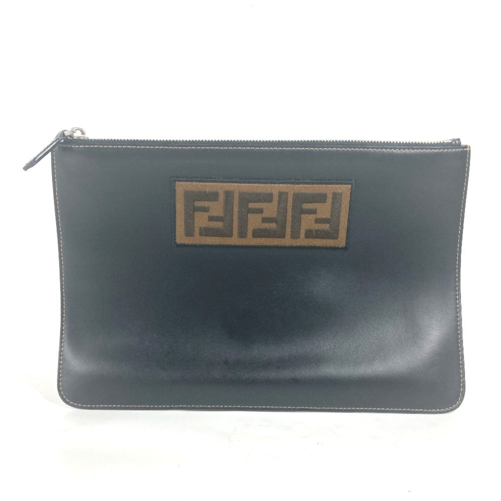 Fendi Black Brown Leather Clutch Bag